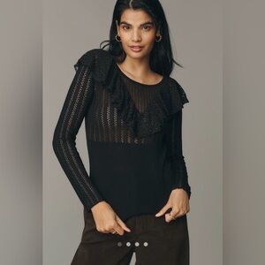 Maeve Sheer Ruffled Fitted Crewneck Sweater size Small NWT Anthropologie